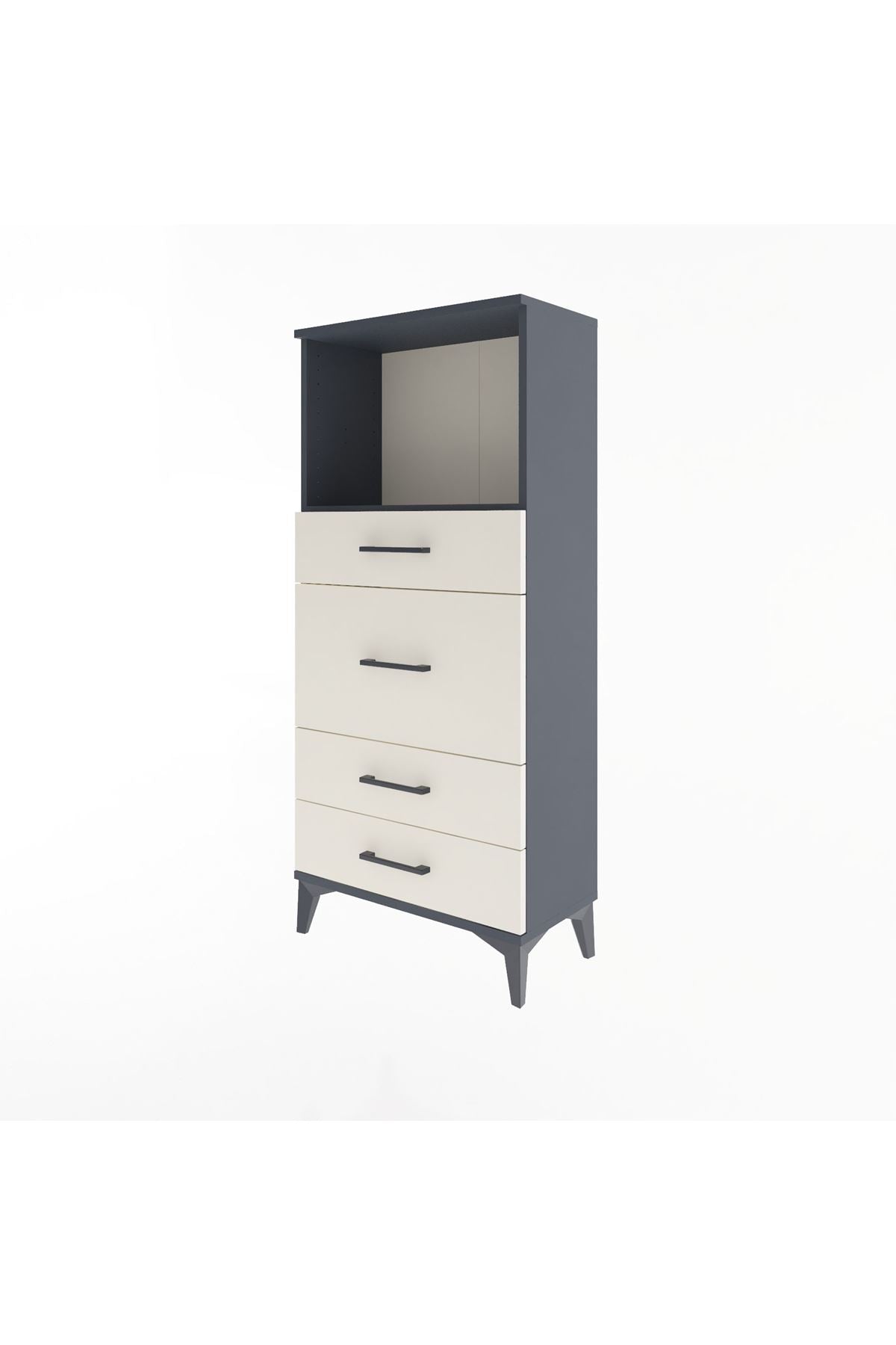Arges Dolap Tek Raflı 4 Çekmeceli 60x30x134 Antrasit-Aytaşı