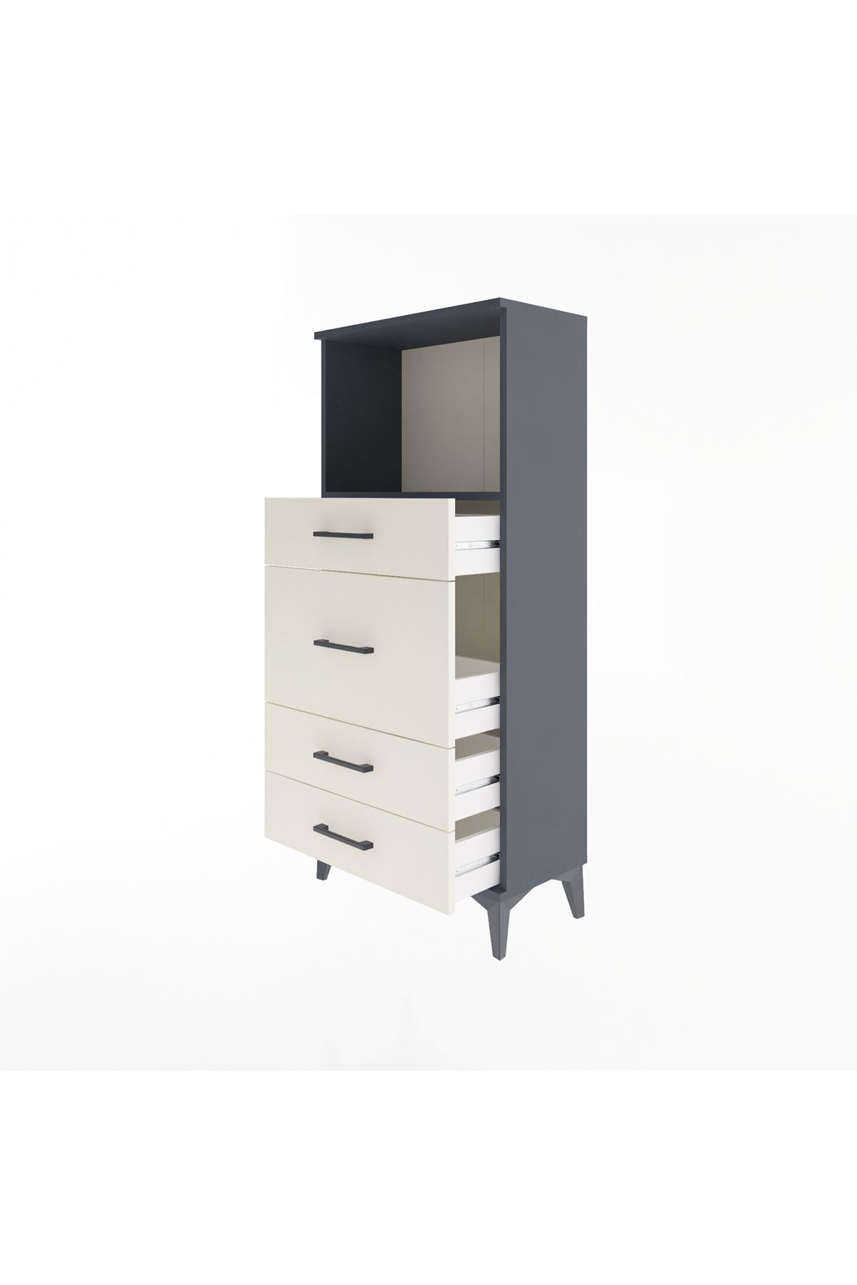 Arges Dolap Tek Raflı 4 Çekmeceli 60x30x134 Antrasit-Aytaşı