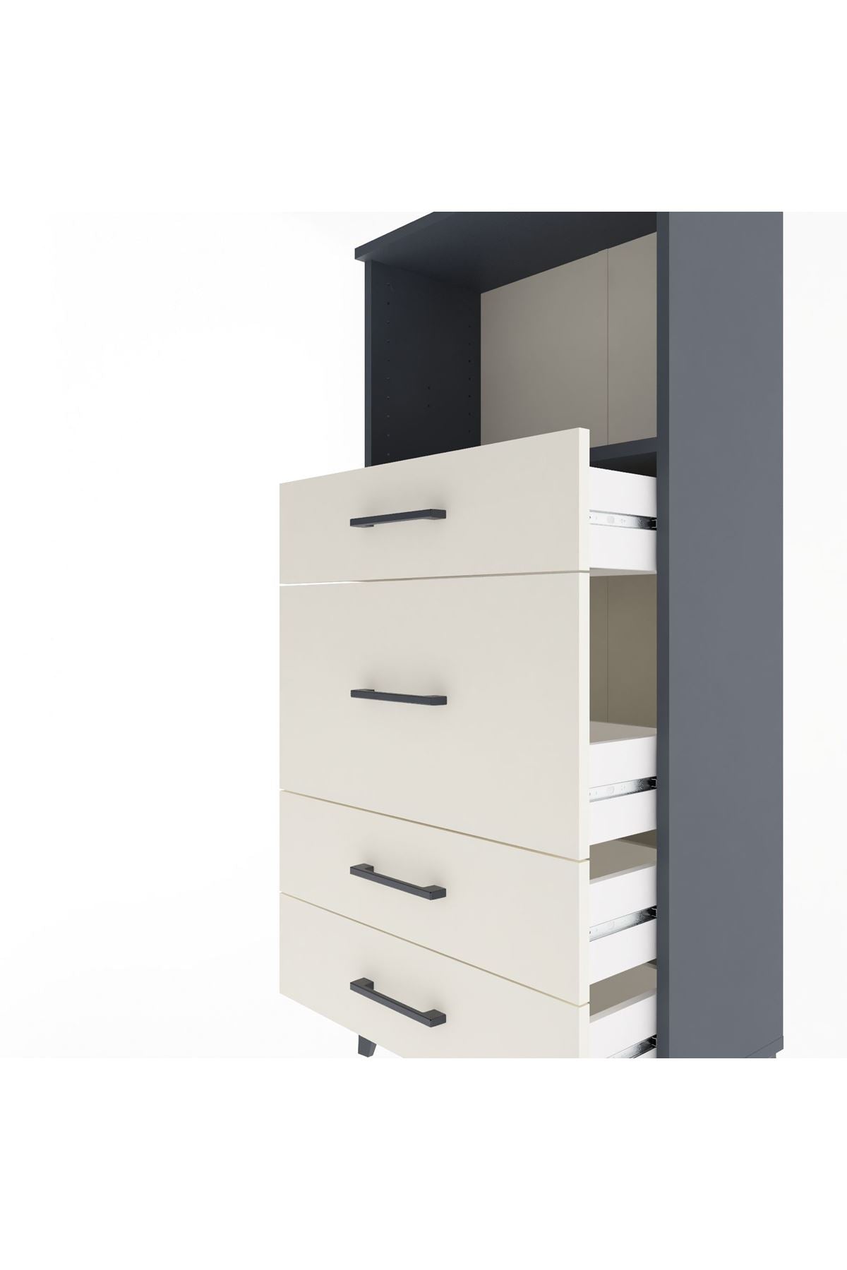 Arges Dolap Tek Raflı 4 Çekmeceli 60x30x134 Antrasit-Aytaşı