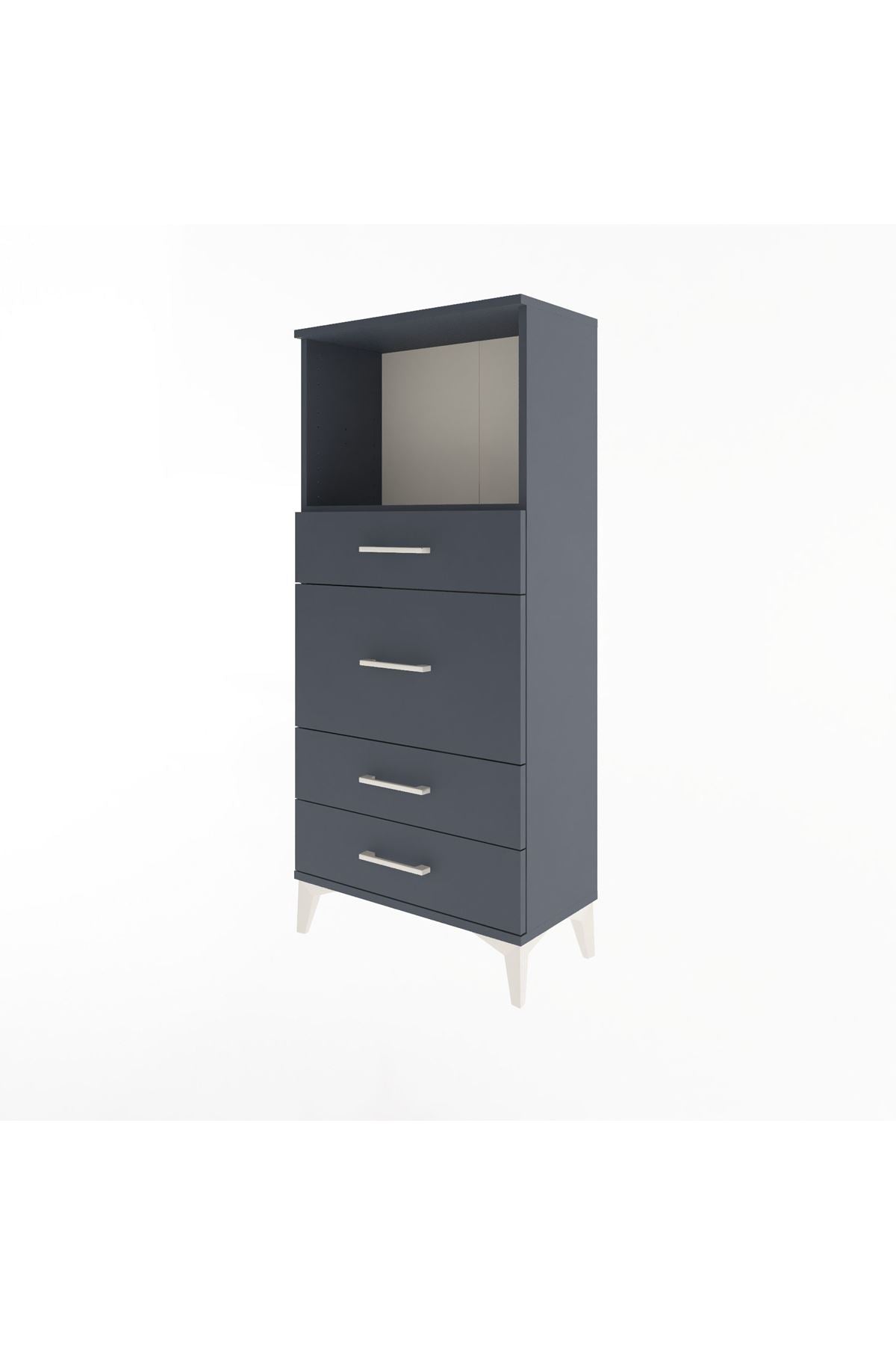 Arges Dolap Tek Raflı 4 Çekmeceli 60x30x134 Antrasit-Antrasit