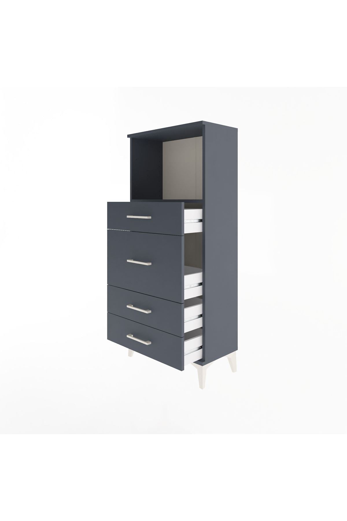 Arges Dolap Tek Raflı 4 Çekmeceli 60x30x134 Antrasit-Antrasit