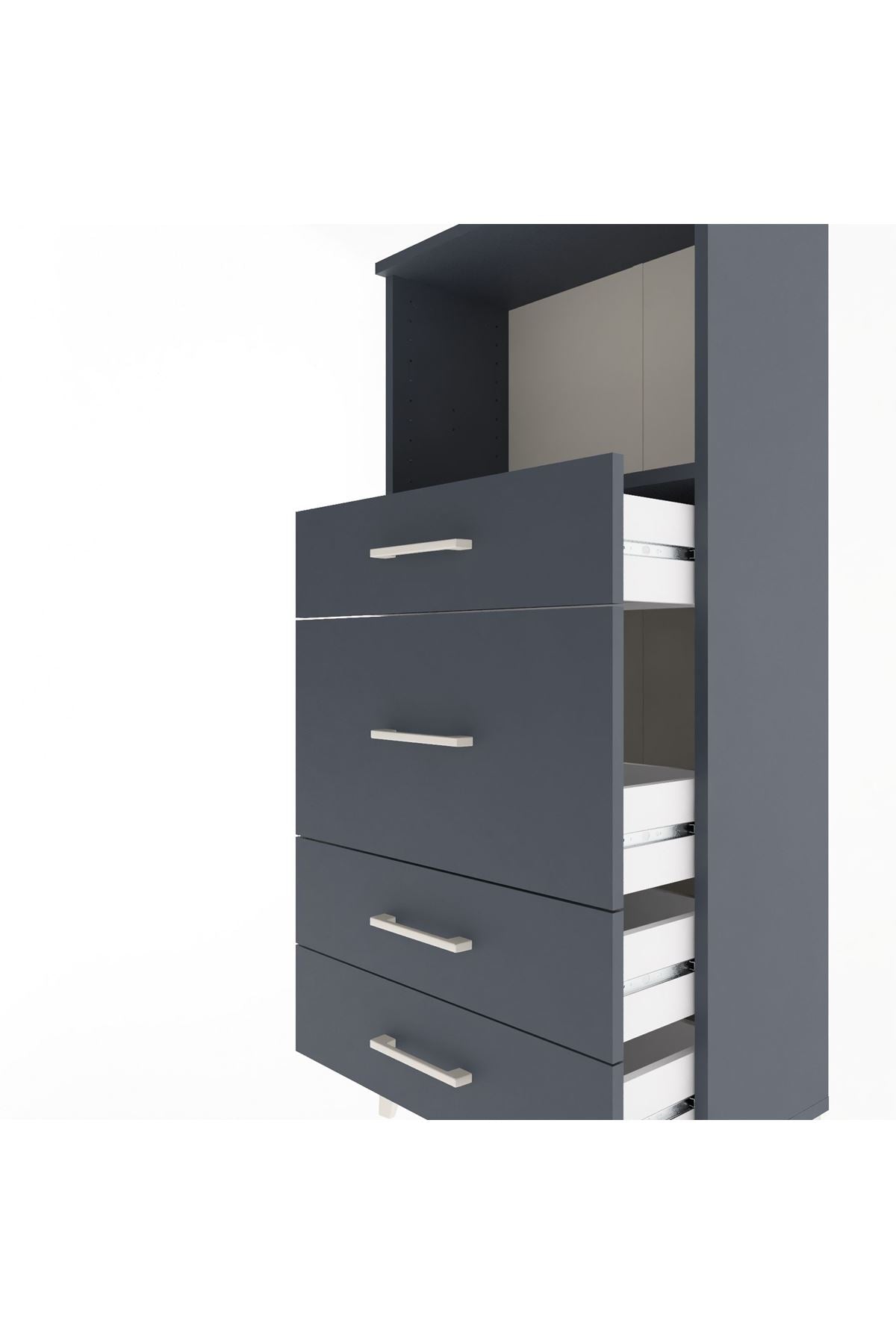 Arges Dolap Tek Raflı 4 Çekmeceli 60x30x134 Antrasit-Antrasit
