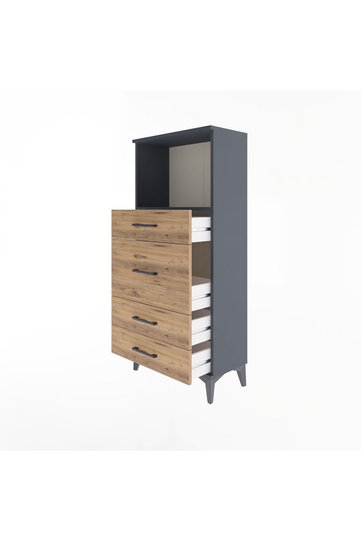 Arges Dolap Tek Raflı 4 Çekmeceli 60x30x134 Antrasit-Çam