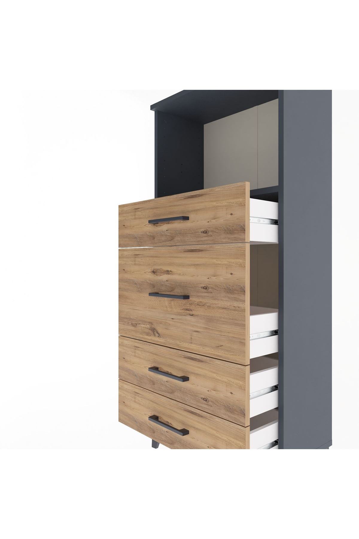 Arges Dolap Tek Raflı 4 Çekmeceli 60x30x134 Antrasit-Çam