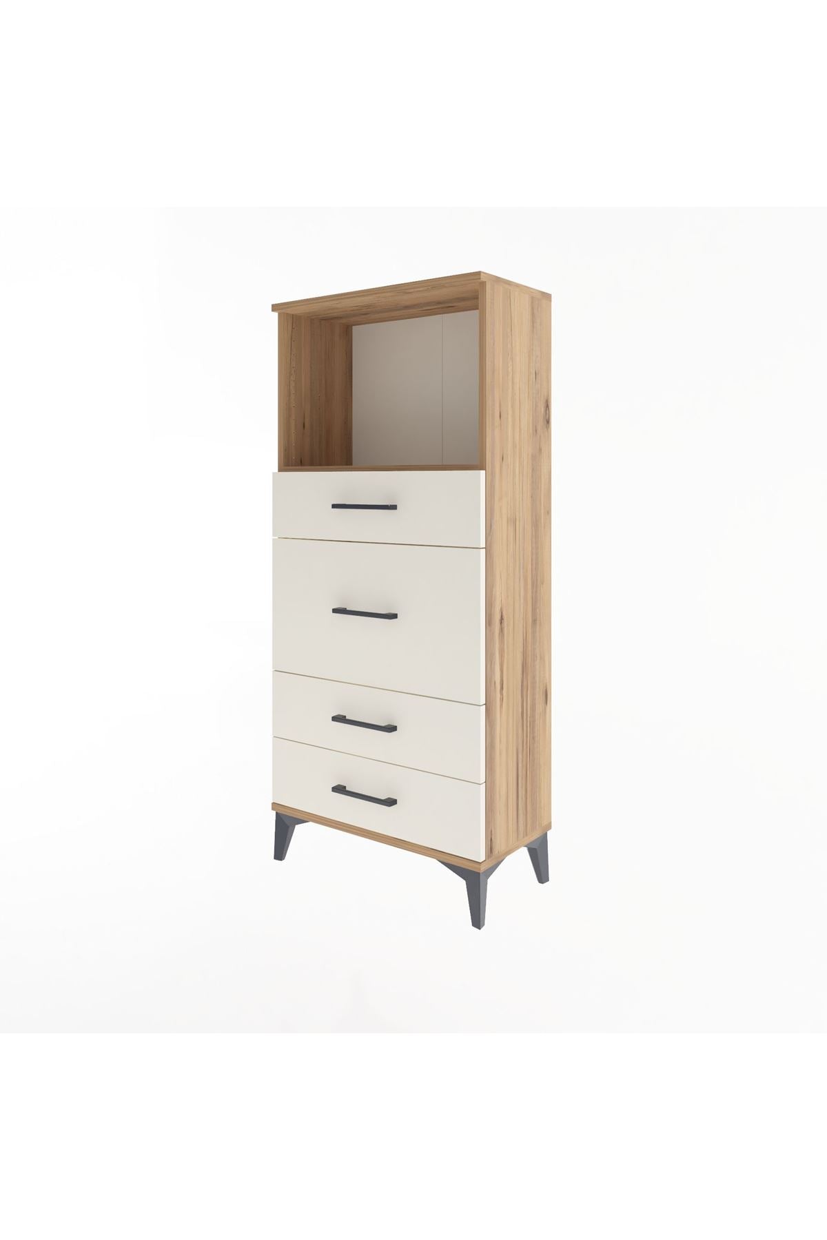 Arges Dolap Tek Raflı 4 Çekmeceli 60x30x134 Çam-Aytaşı