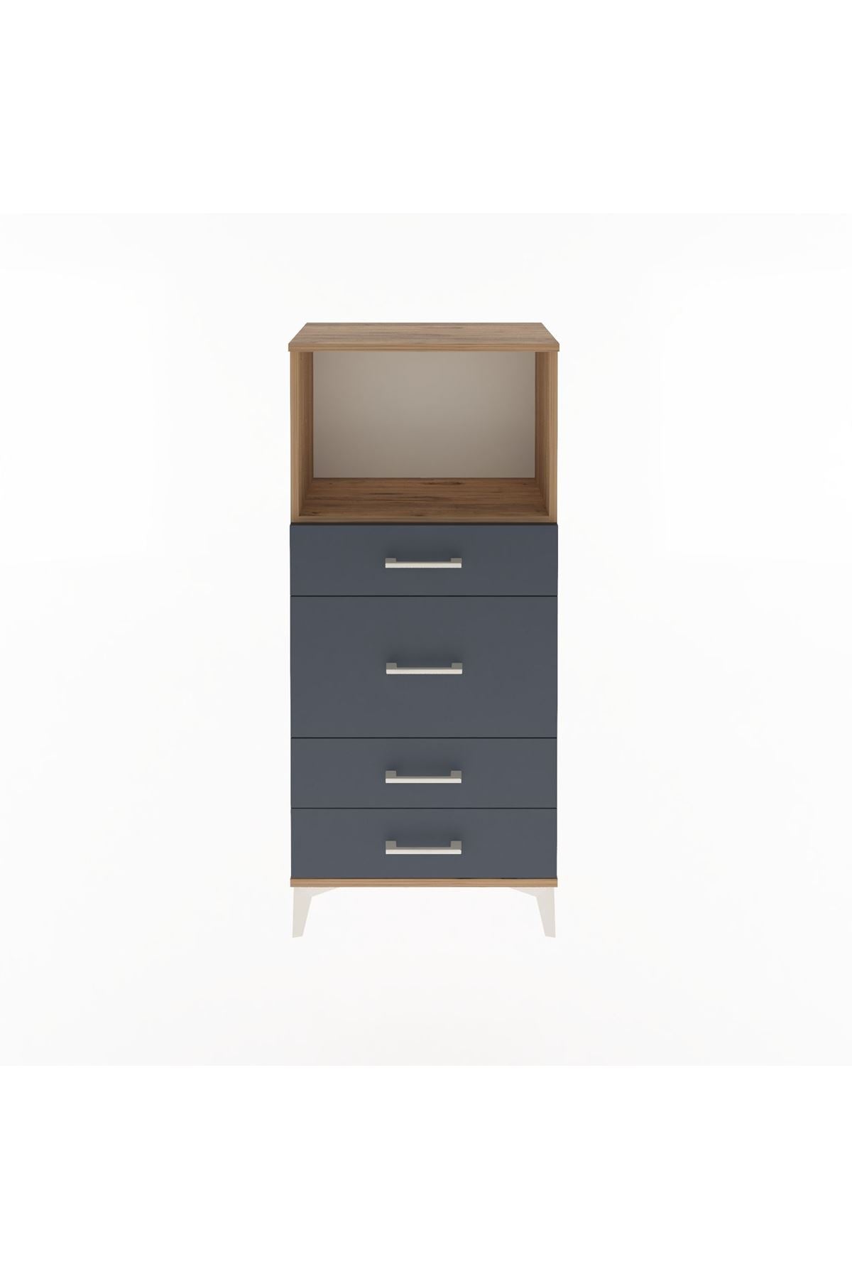 Arges Dolap Tek Raflı 4 Çekmeceli 60x30x134 Çam-Antrasit