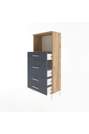Arges Dolap Tek Raflı 4 Çekmeceli 60x30x134 Çam-Antrasit