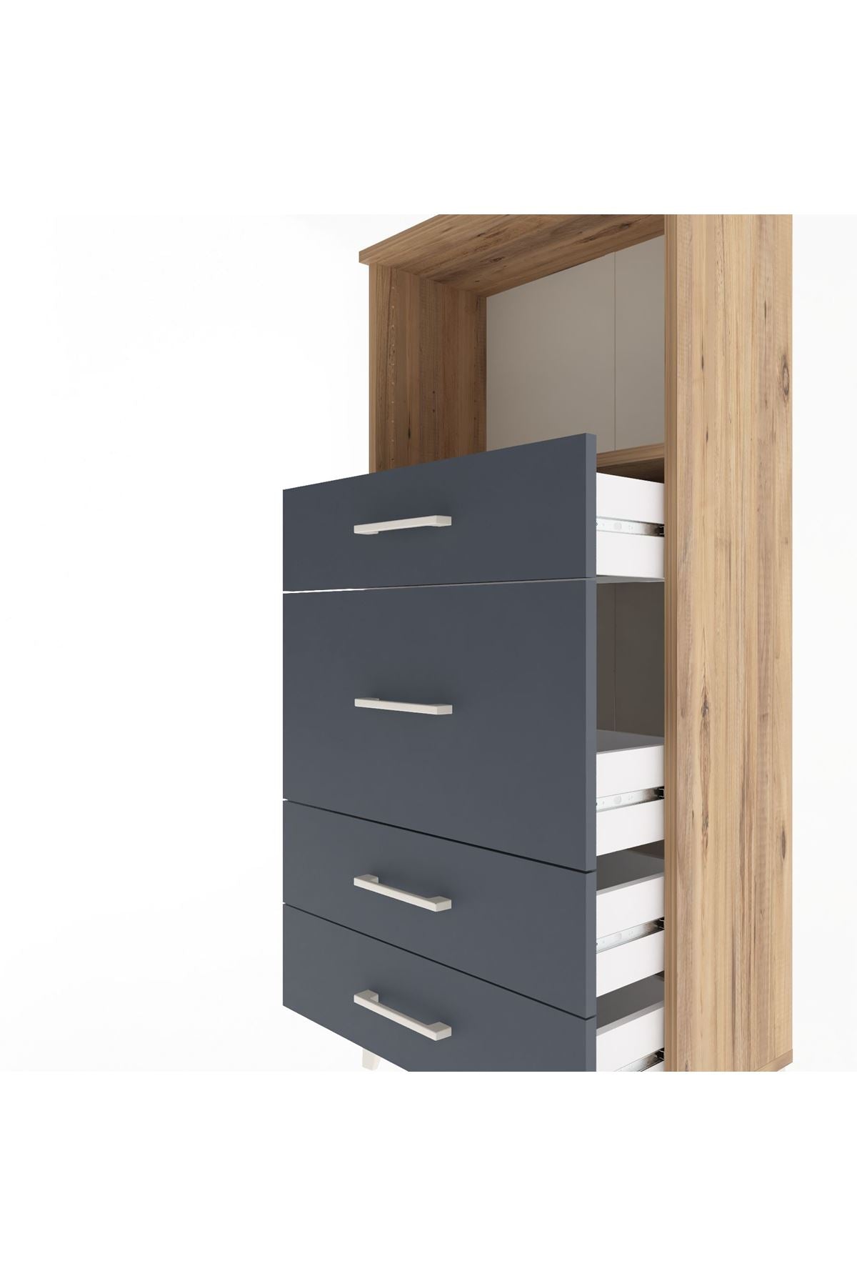 Arges Dolap Tek Raflı 4 Çekmeceli 60x30x134 Çam-Antrasit