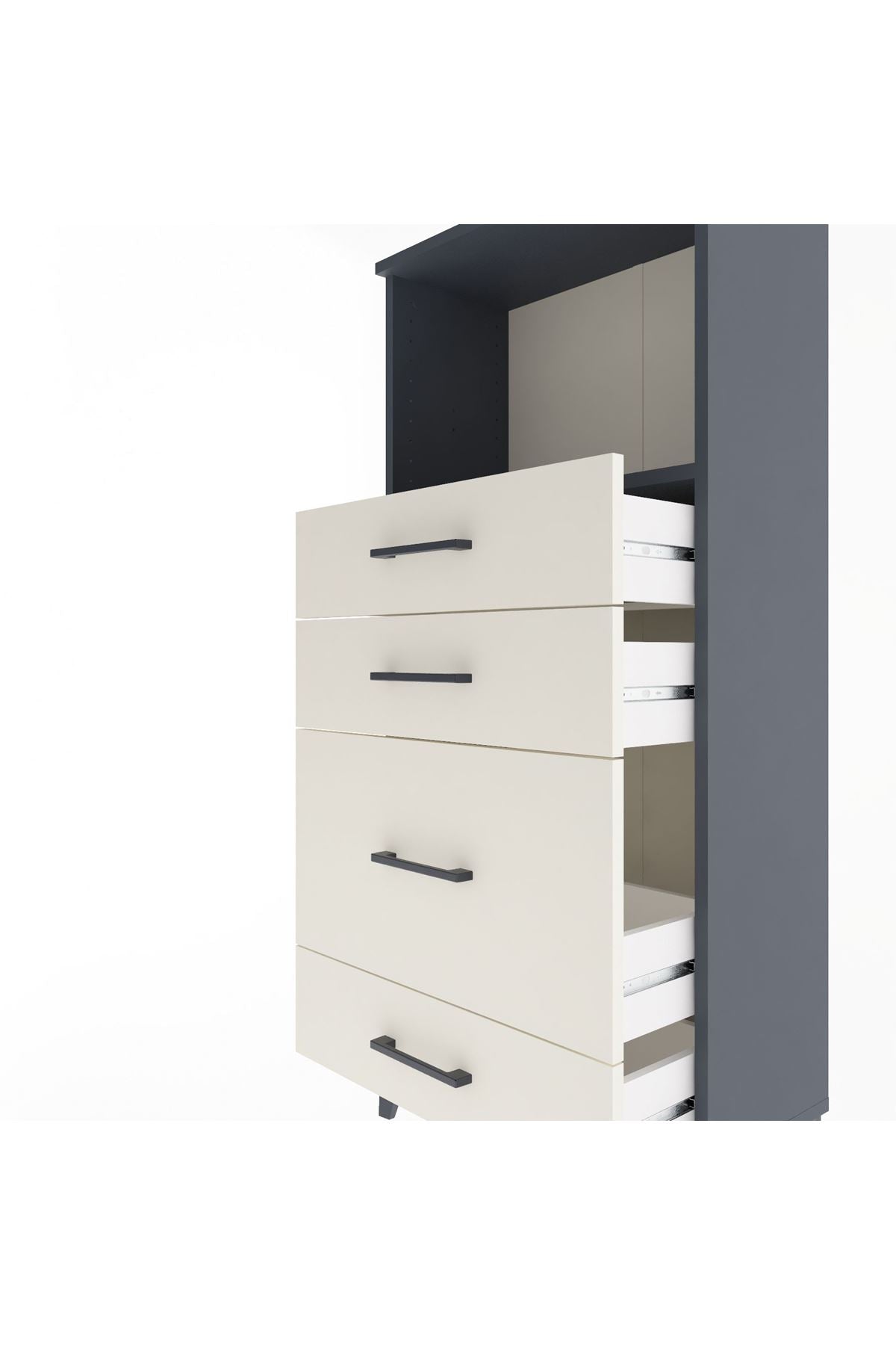 Arges Dolap Tek Raflı 4 Çekmeceli 60x30x134 Antrasit-Aytaşı