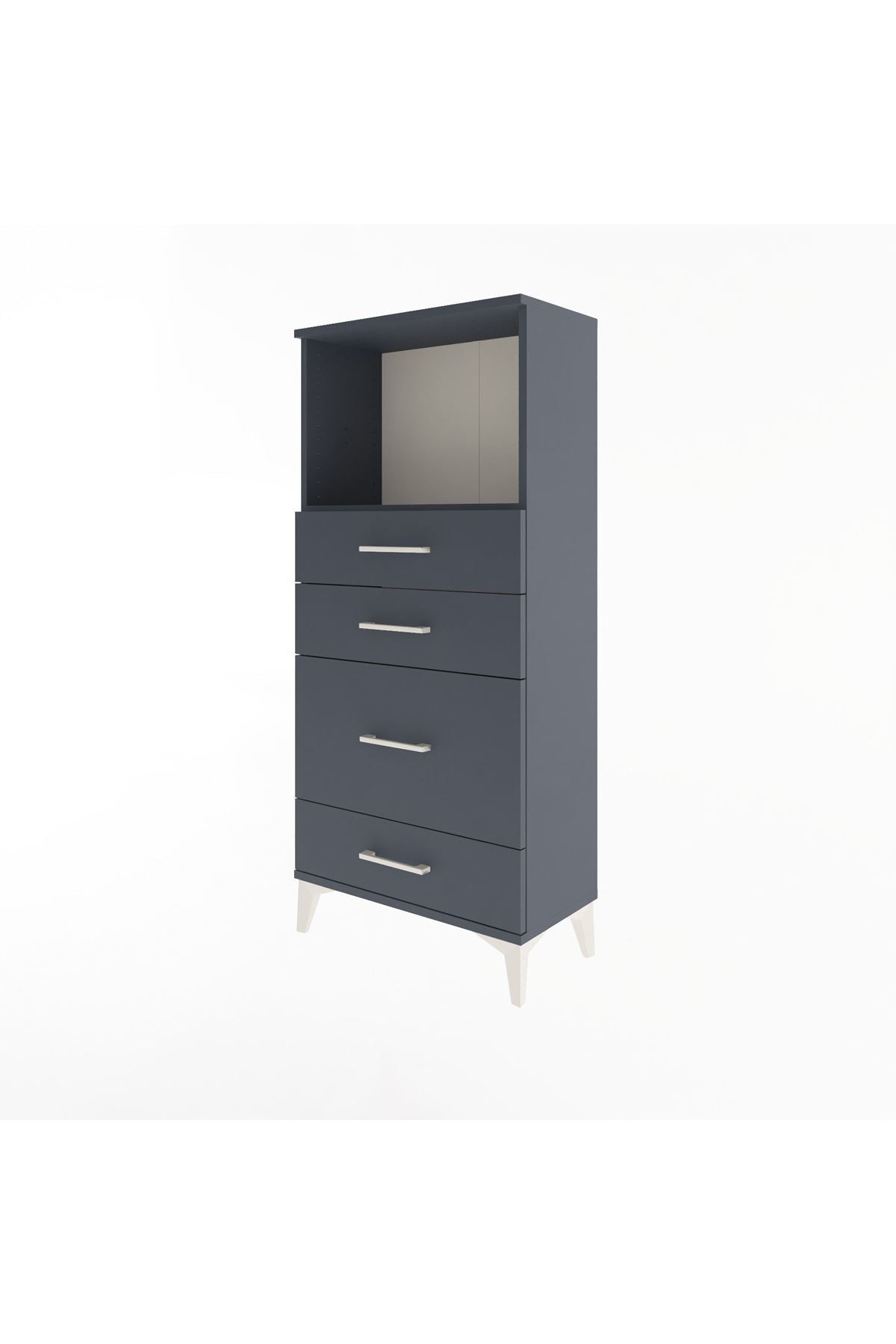 Arges Dolap Tek Raflı 4 Çekmeceli 60x30x134 Antrasit-Antrasit