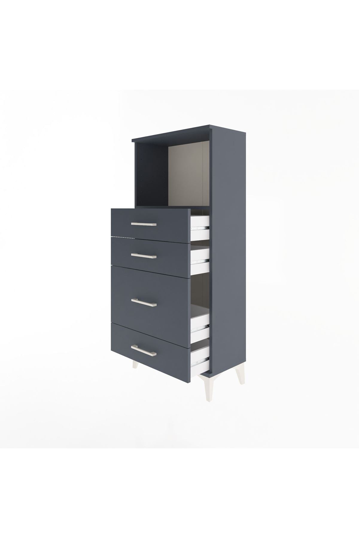 Arges Dolap Tek Raflı 4 Çekmeceli 60x30x134 Antrasit-Antrasit