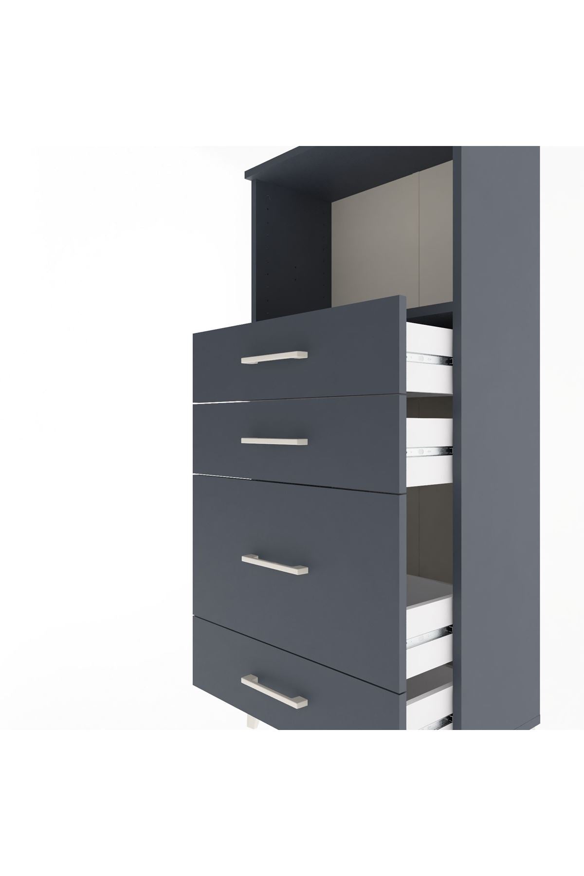 Arges Dolap Tek Raflı 4 Çekmeceli 60x30x134 Antrasit-Antrasit