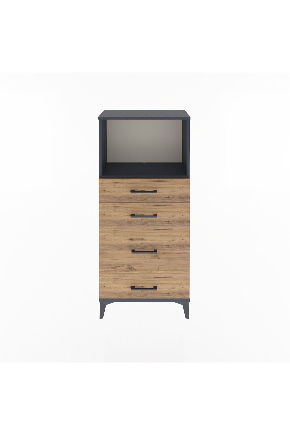 Arges Dolap Tek Raflı 4 Çekmeceli 60x30x134 Antrasit-Çam