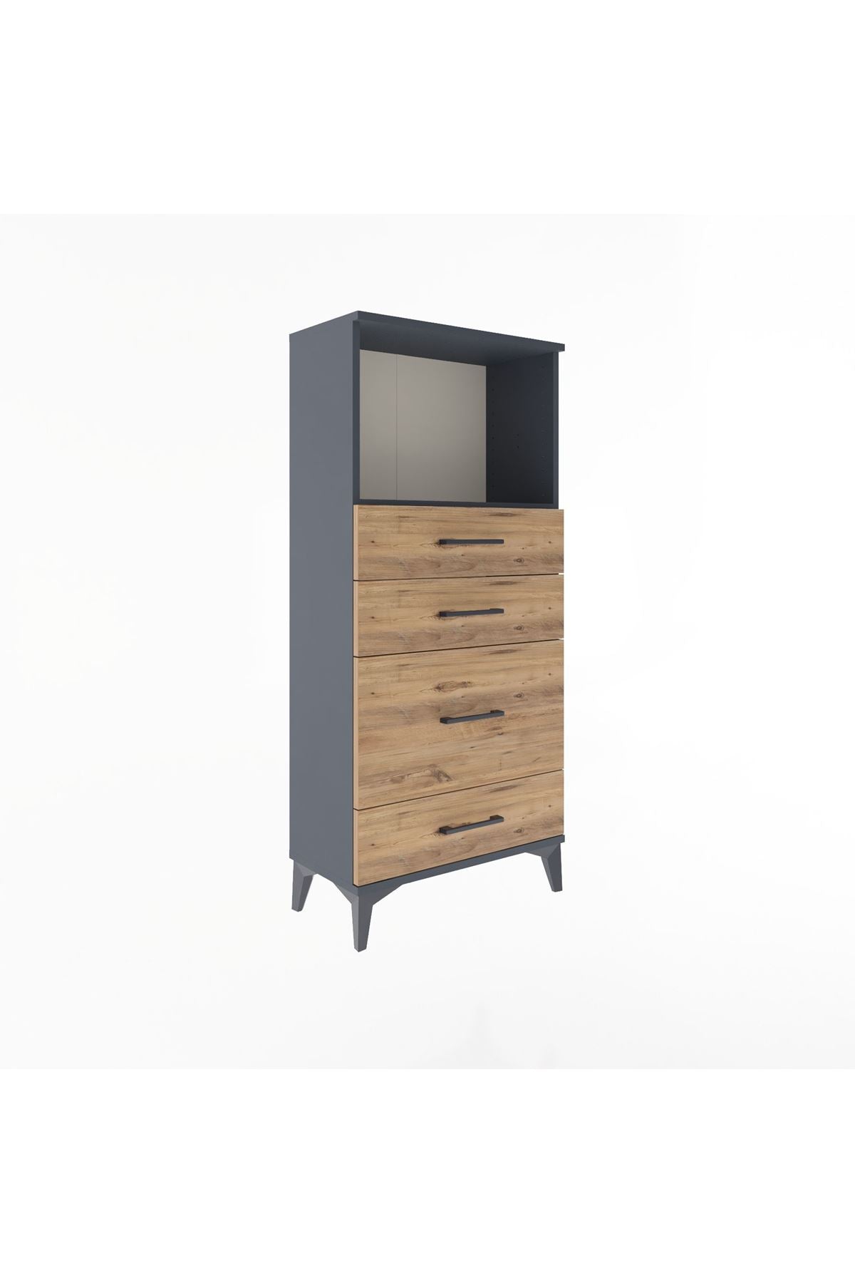 Arges Dolap Tek Raflı 4 Çekmeceli 60x30x134 Antrasit-Çam