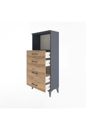 Arges Dolap Tek Raflı 4 Çekmeceli 60x30x134 Antrasit-Çam