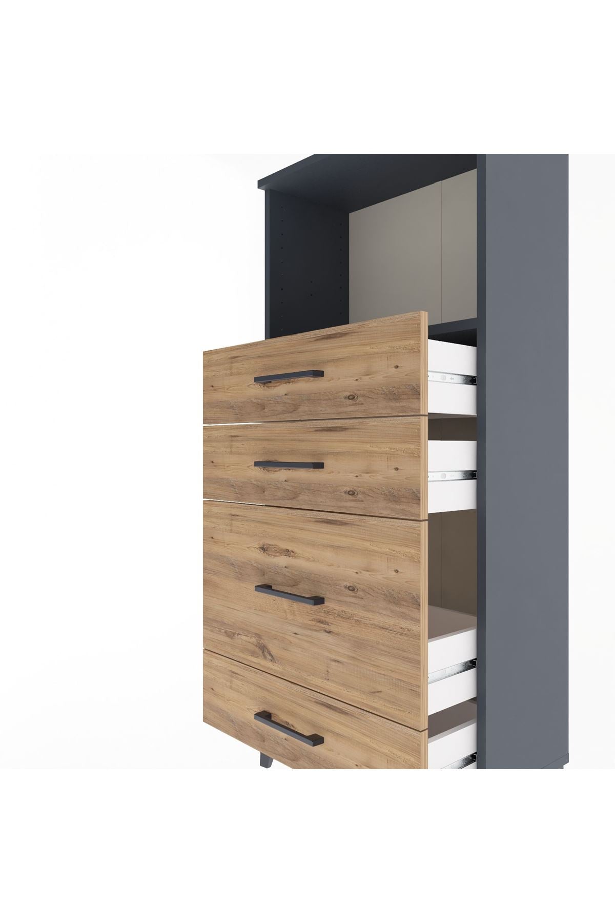 Arges Dolap Tek Raflı 4 Çekmeceli 60x30x134 Antrasit-Çam