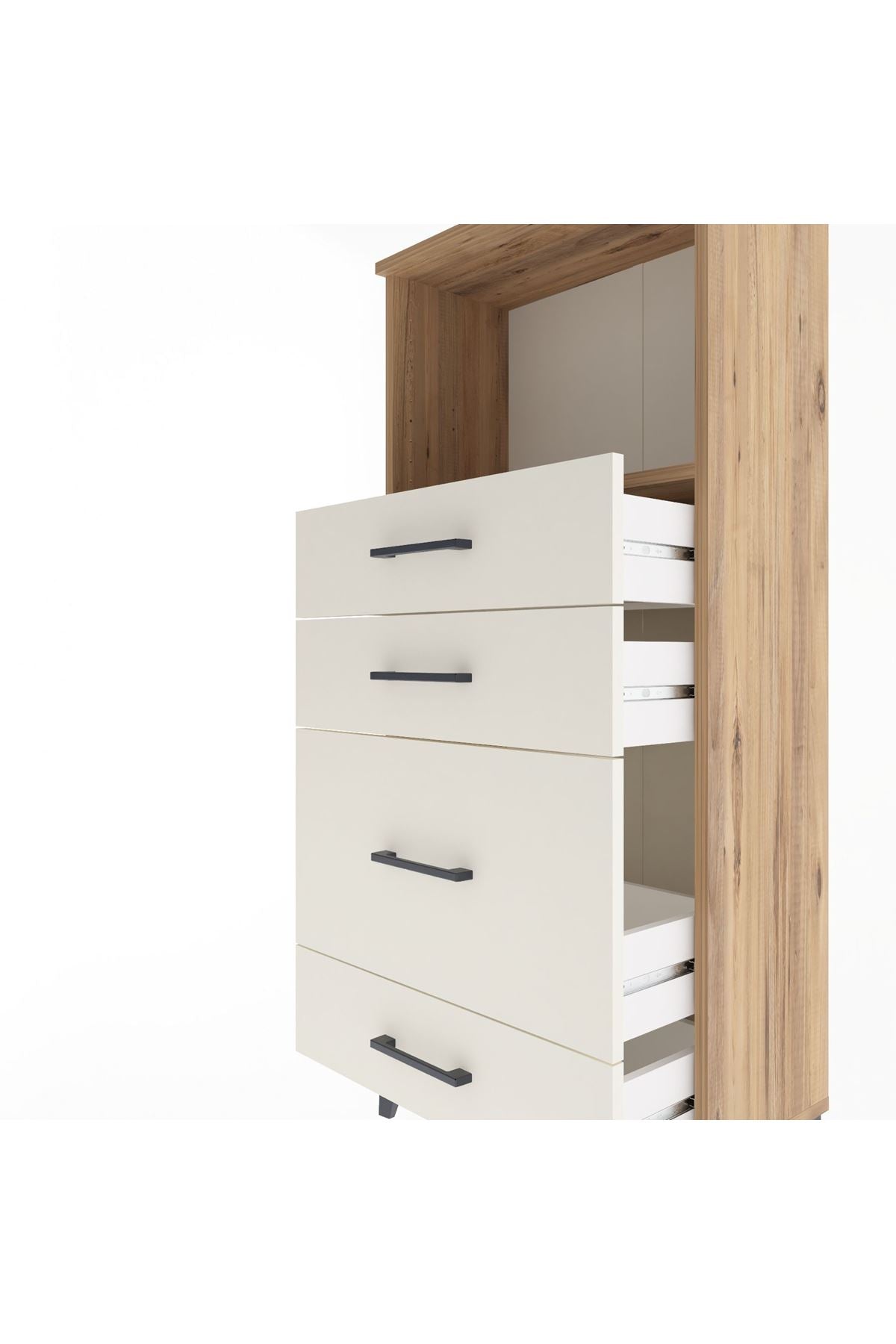 Arges Dolap Tek Raflı 4 Çekmeceli 60x30x134 Çam-Aytaşı