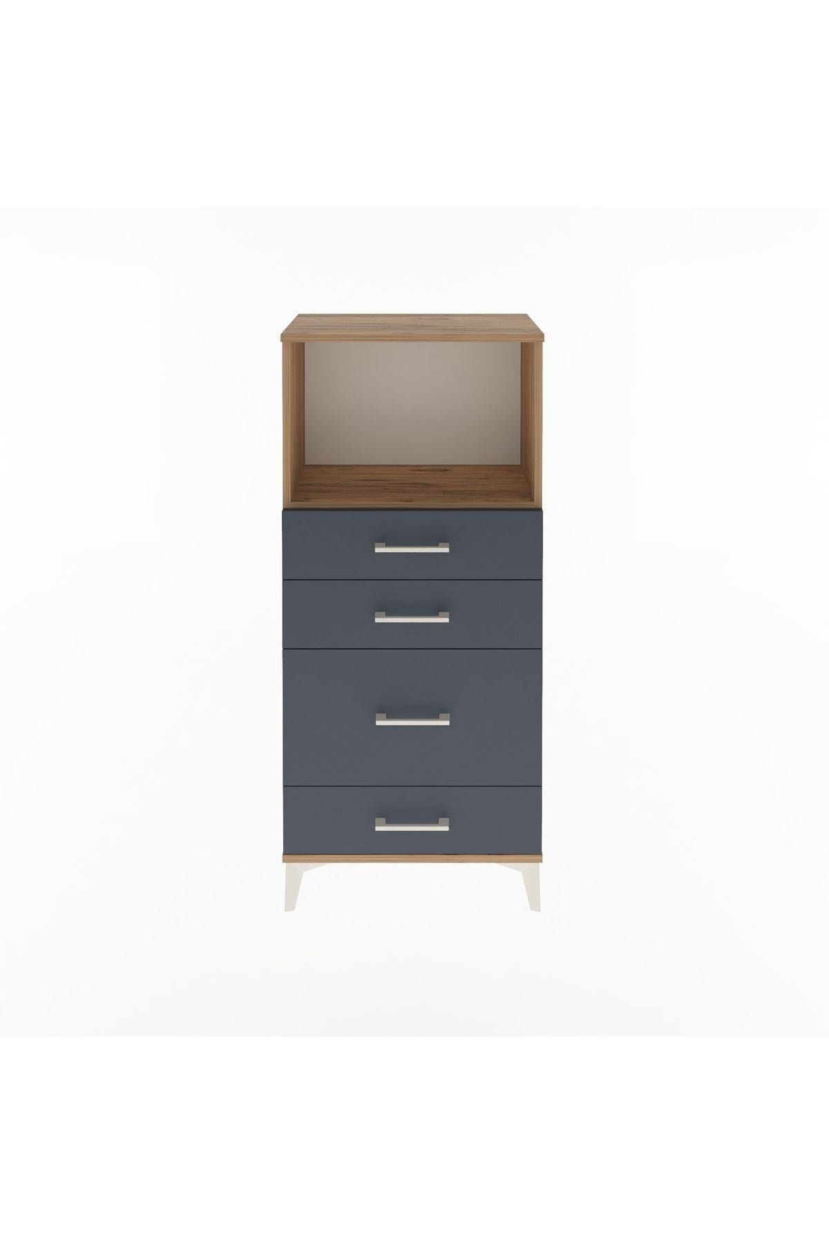 Arges Dolap Tek Raflı 4 Çekmeceli 60x30x134 Çam-Antrasit