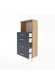Arges Dolap Tek Raflı 4 Çekmeceli 60x30x134 Çam-Antrasit