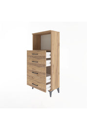 Arges Dolap Tek Raflı 4 Çekmeceli 60x30x134 Çam-Çam