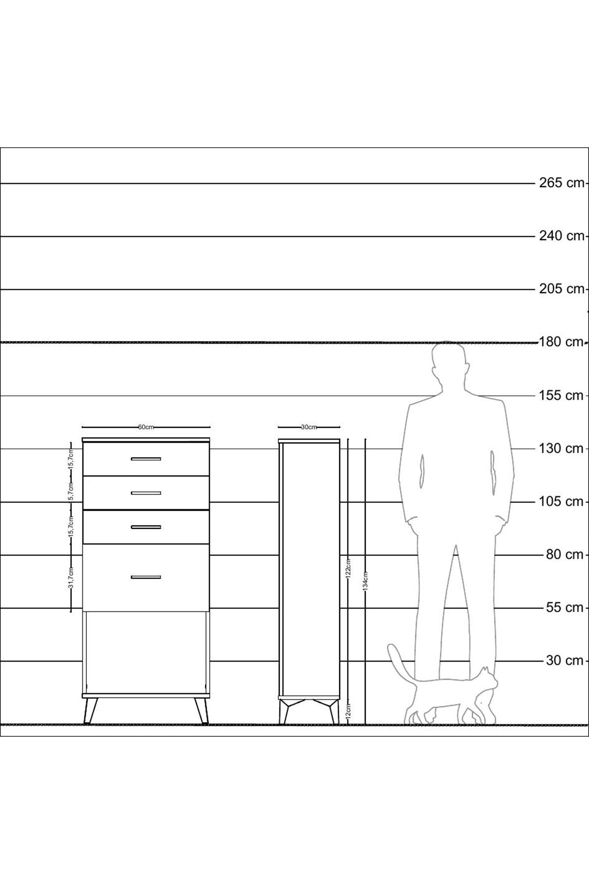 Arges Dolap 4 Çekmeceli 60x30x134 Antrasit-Antrasit