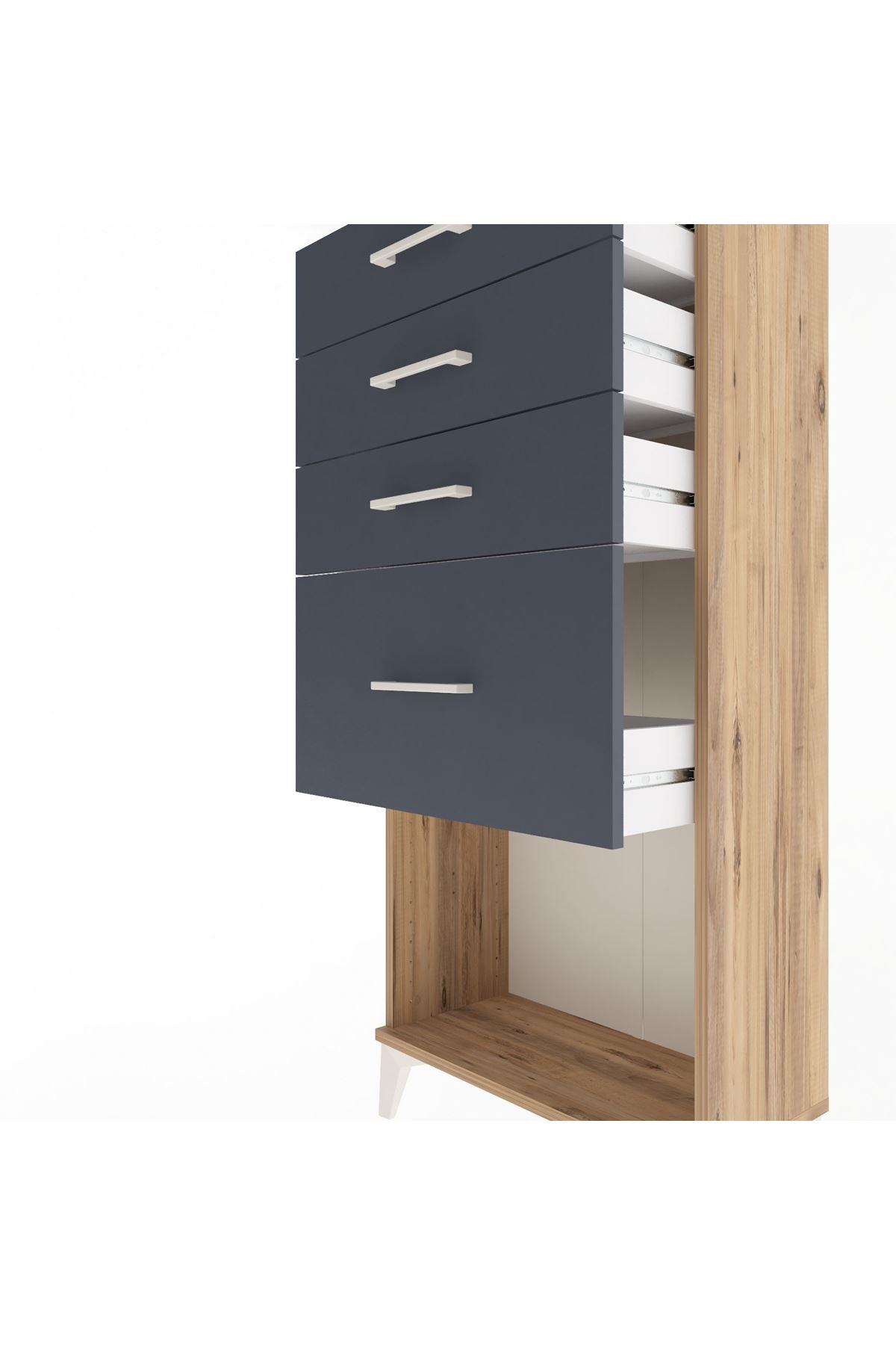 Arges Dolap 4 Çekmeceli 60x30x134 Çam-Antrasit