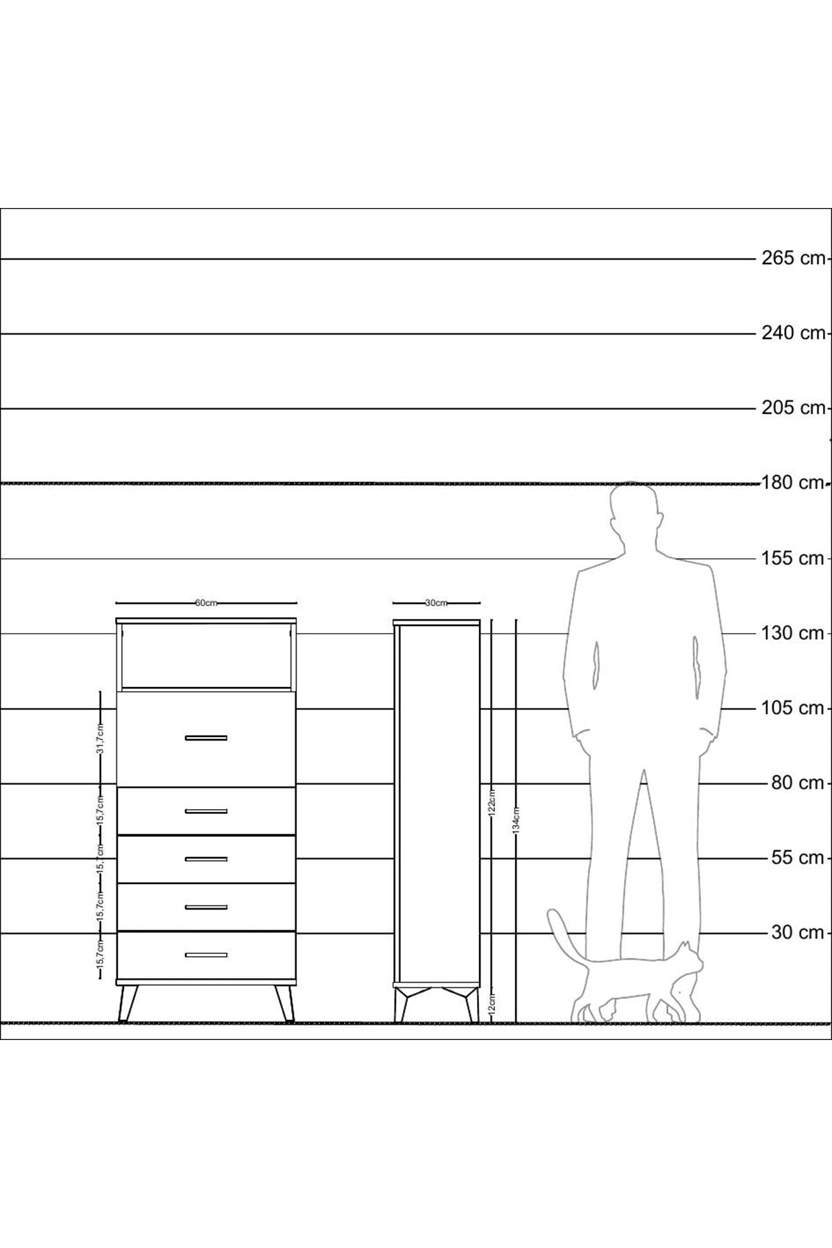 Arges Dolap Tek Raflı 5 Çekmeceli 60x30x134 Aytaşı-Aytaşı
