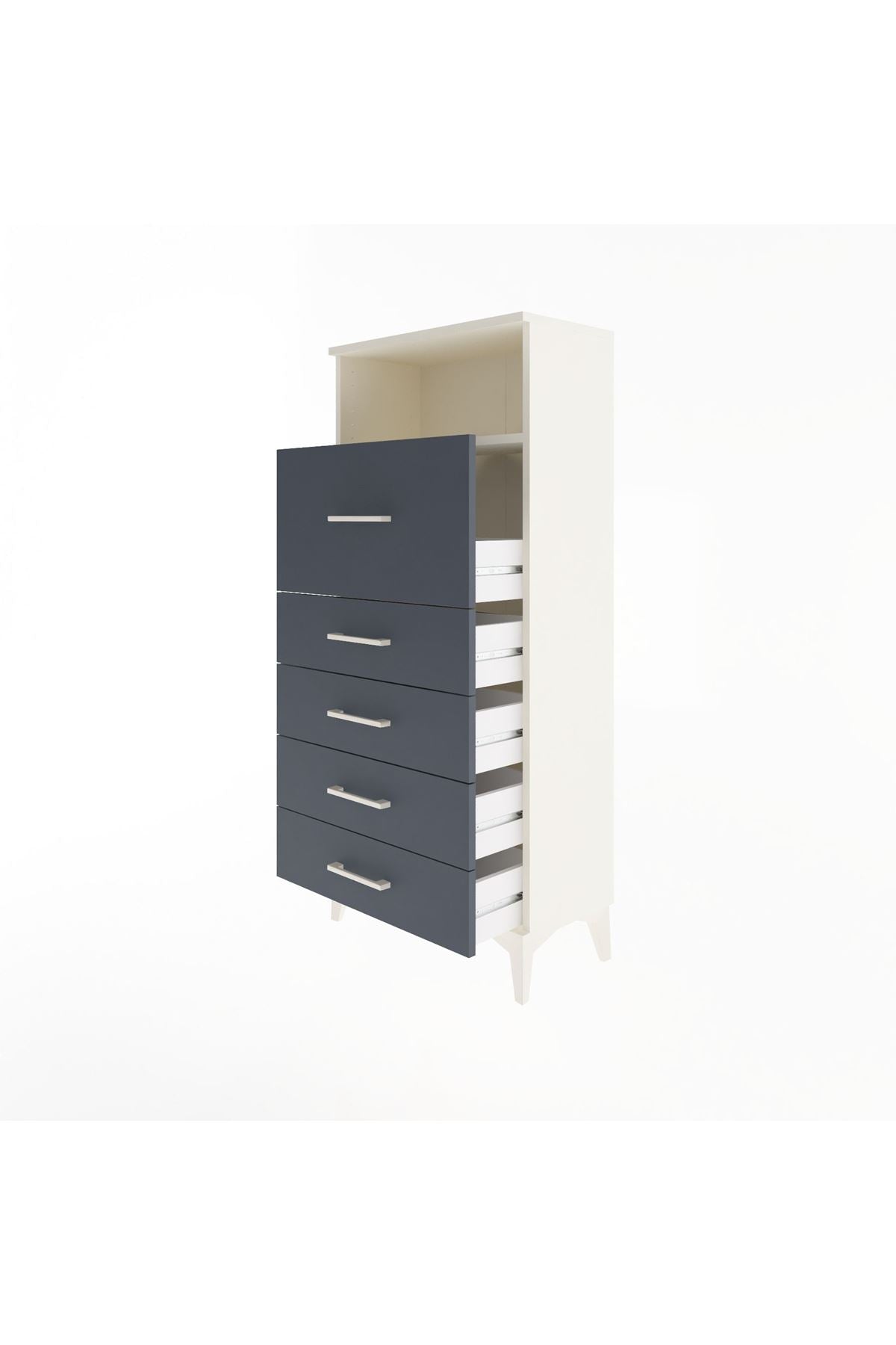 Arges Dolap Tek Raflı 5 Çekmeceli 60x30x134 Aytaşı-Antrasit