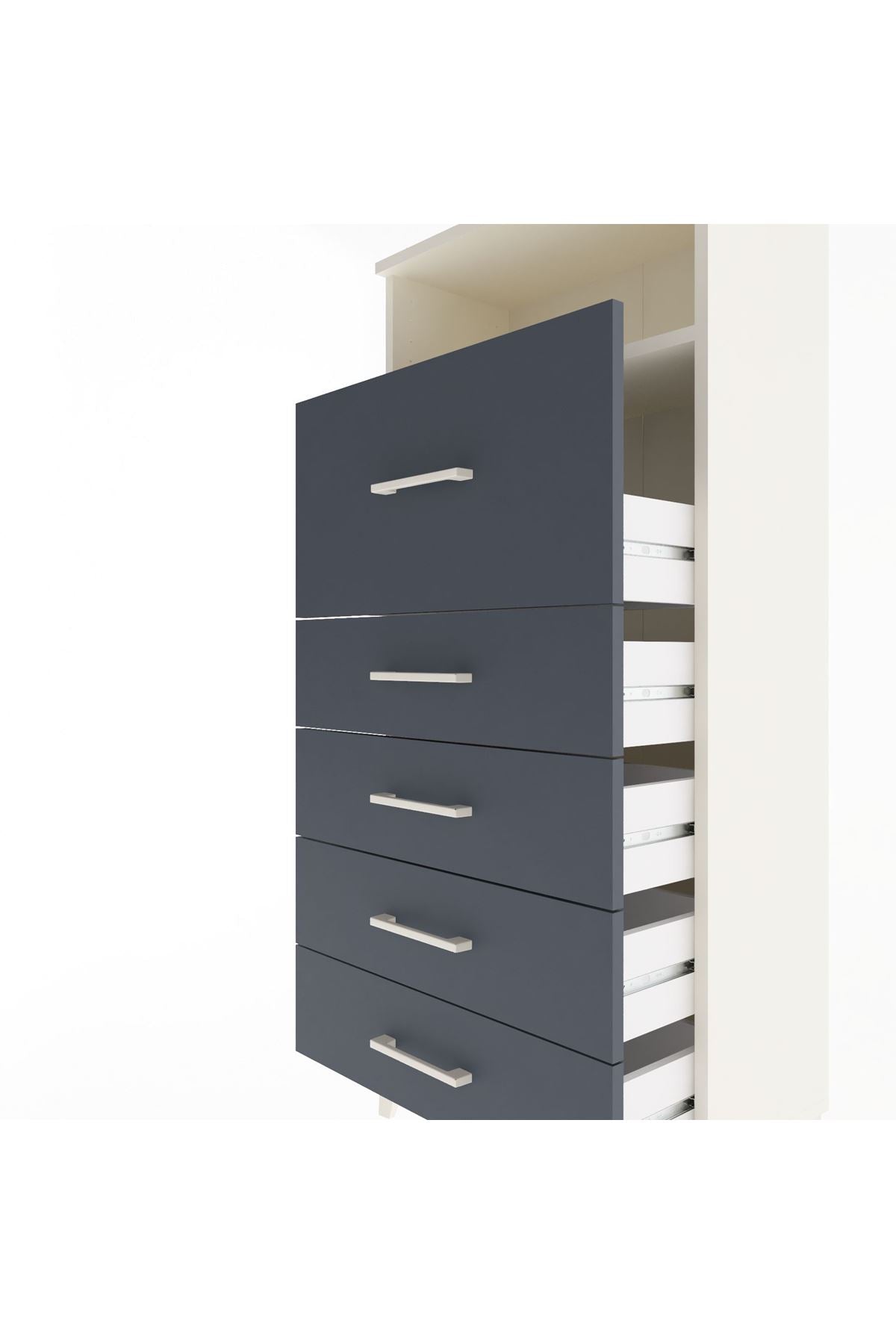 Arges Dolap Tek Raflı 5 Çekmeceli 60x30x134 Aytaşı-Antrasit