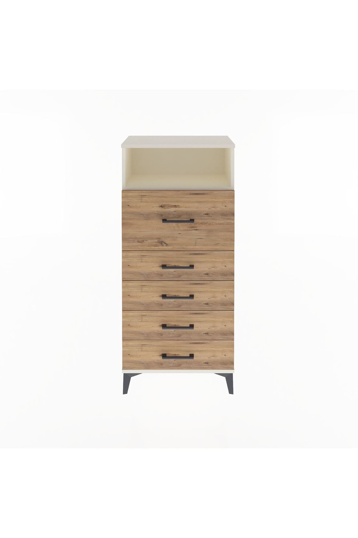 Arges Dolap Tek Raflı 5 Çekmeceli 60x30x134 Aytaşı-Çam