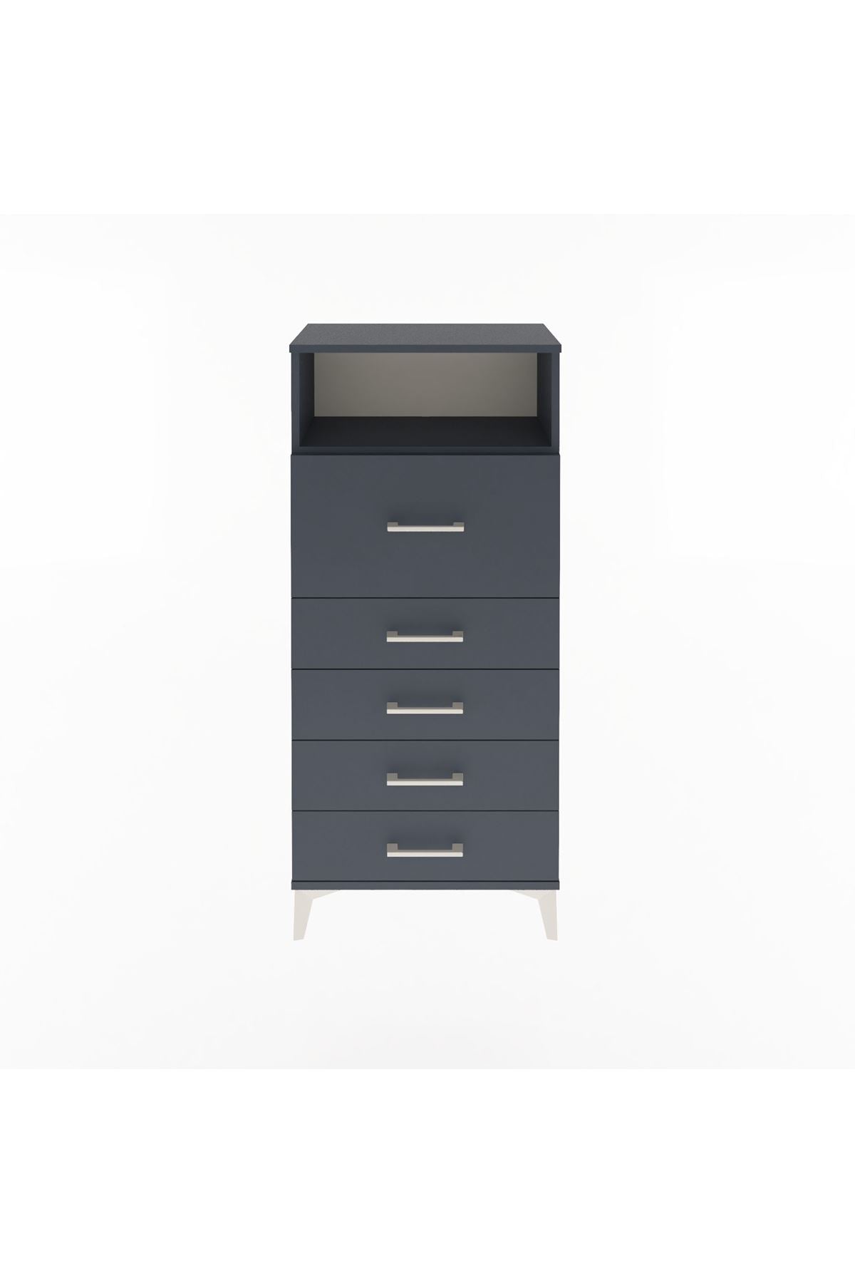 Arges Dolap Tek Raflı 5 Çekmeceli 60x30x134 Antrasit-Antrasit