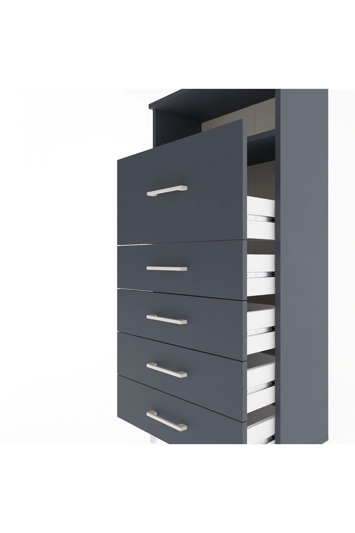 Arges Dolap Tek Raflı 5 Çekmeceli 60x30x134 Antrasit-Antrasit
