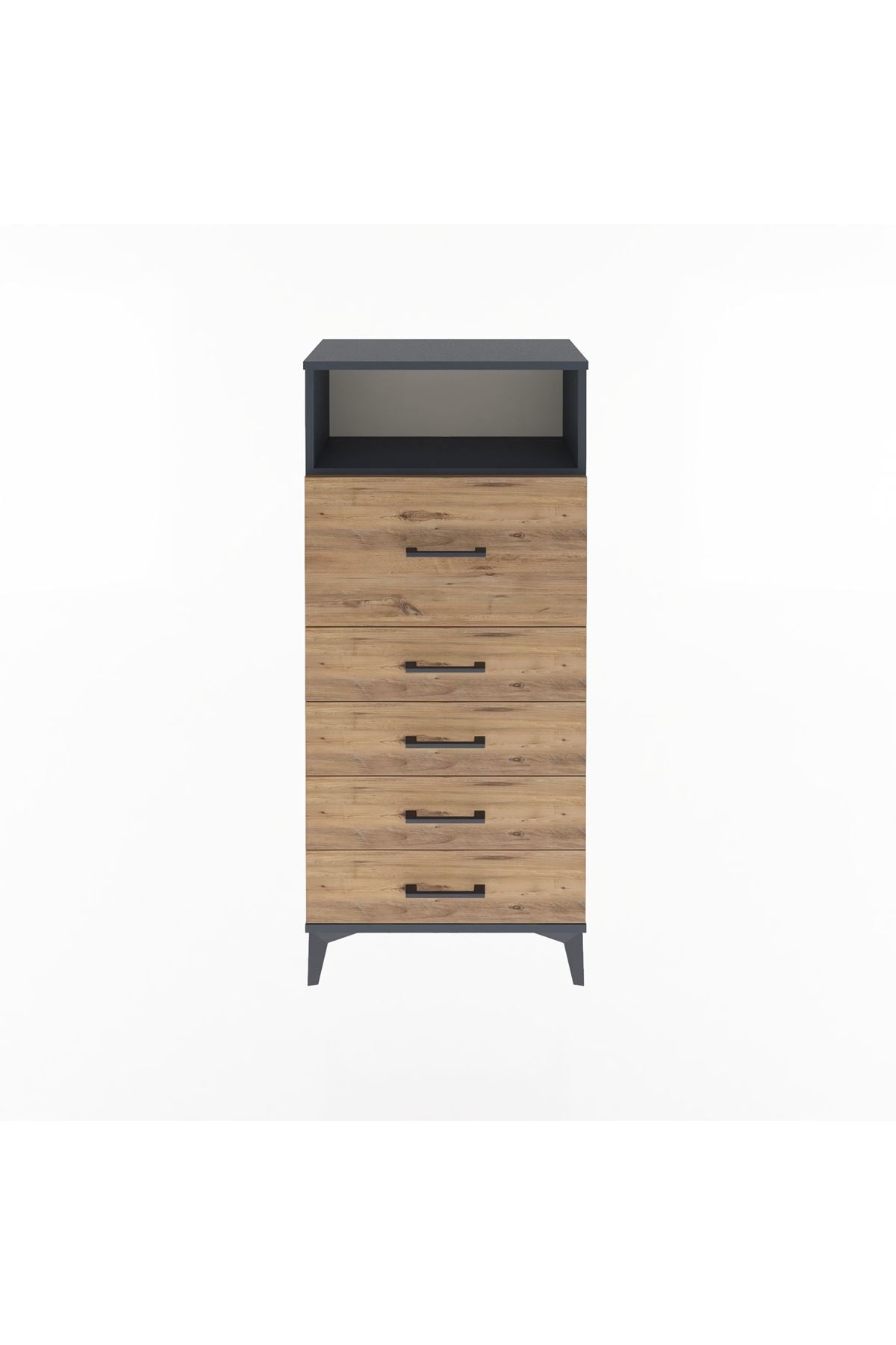 Arges Dolap Tek Raflı 5 Çekmeceli 60x30x134 Antrasit-Çam