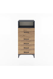 Arges Dolap Tek Raflı 5 Çekmeceli 60x30x134 Antrasit-Çam