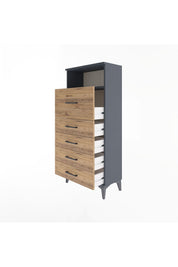 Arges Dolap Tek Raflı 5 Çekmeceli 60x30x134 Antrasit-Çam
