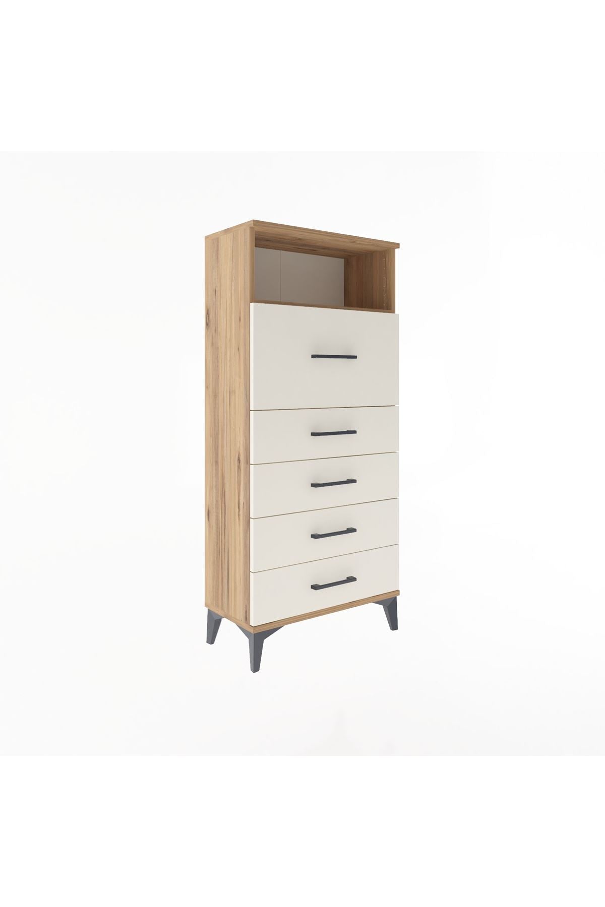 Arges Dolap Tek Raflı 5 Çekmeceli 60x30x134 Çam-Aytaşı