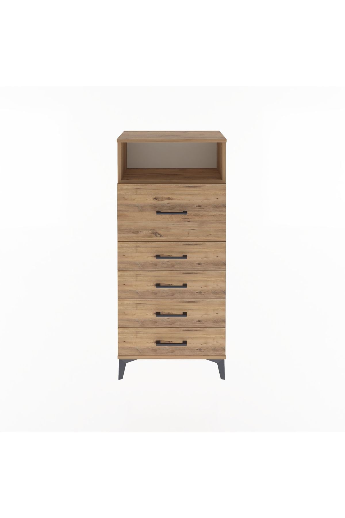 Arges Dolap Tek Raflı 5 Çekmeceli 60x30x134 Çam-Çam