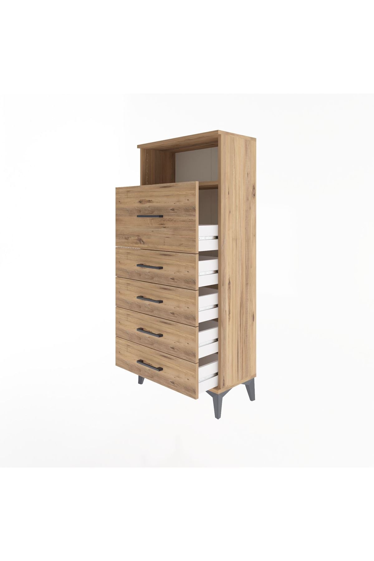 Arges Dolap Tek Raflı 5 Çekmeceli 60x30x134 Çam-Çam