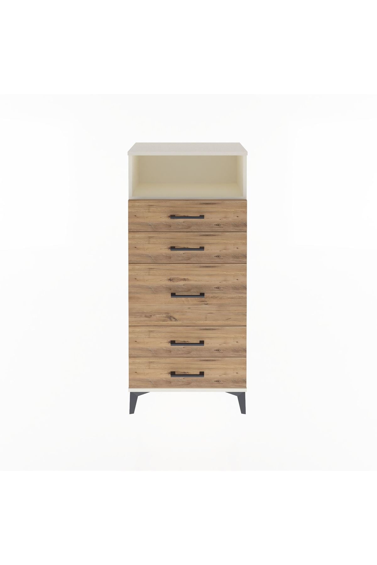 Arges Dolap Tek Raflı 5 Çekmeceli 60x30x134 Aytaşı-Çam