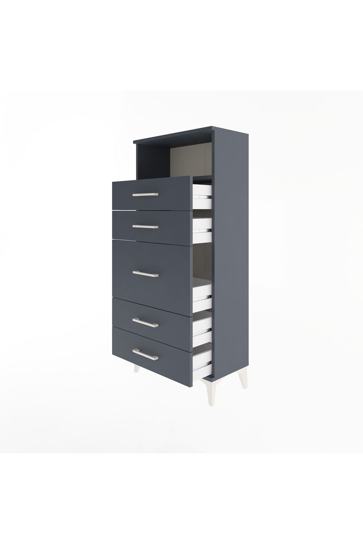 Arges Dolap Tek Raflı 5 Çekmeceli 60x30x134 Antrasit-Antrasit