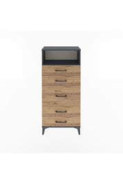 Arges Dolap Tek Raflı 5 Çekmeceli 60x30x134 Antrasit-Çam