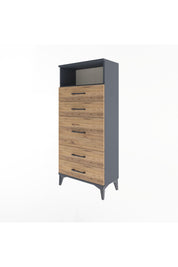 Arges Dolap Tek Raflı 5 Çekmeceli 60x30x134 Antrasit-Çam