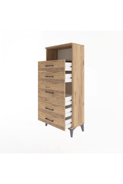 Arges Dolap Tek Raflı 5 Çekmeceli 60x30x134 Çam-Çam
