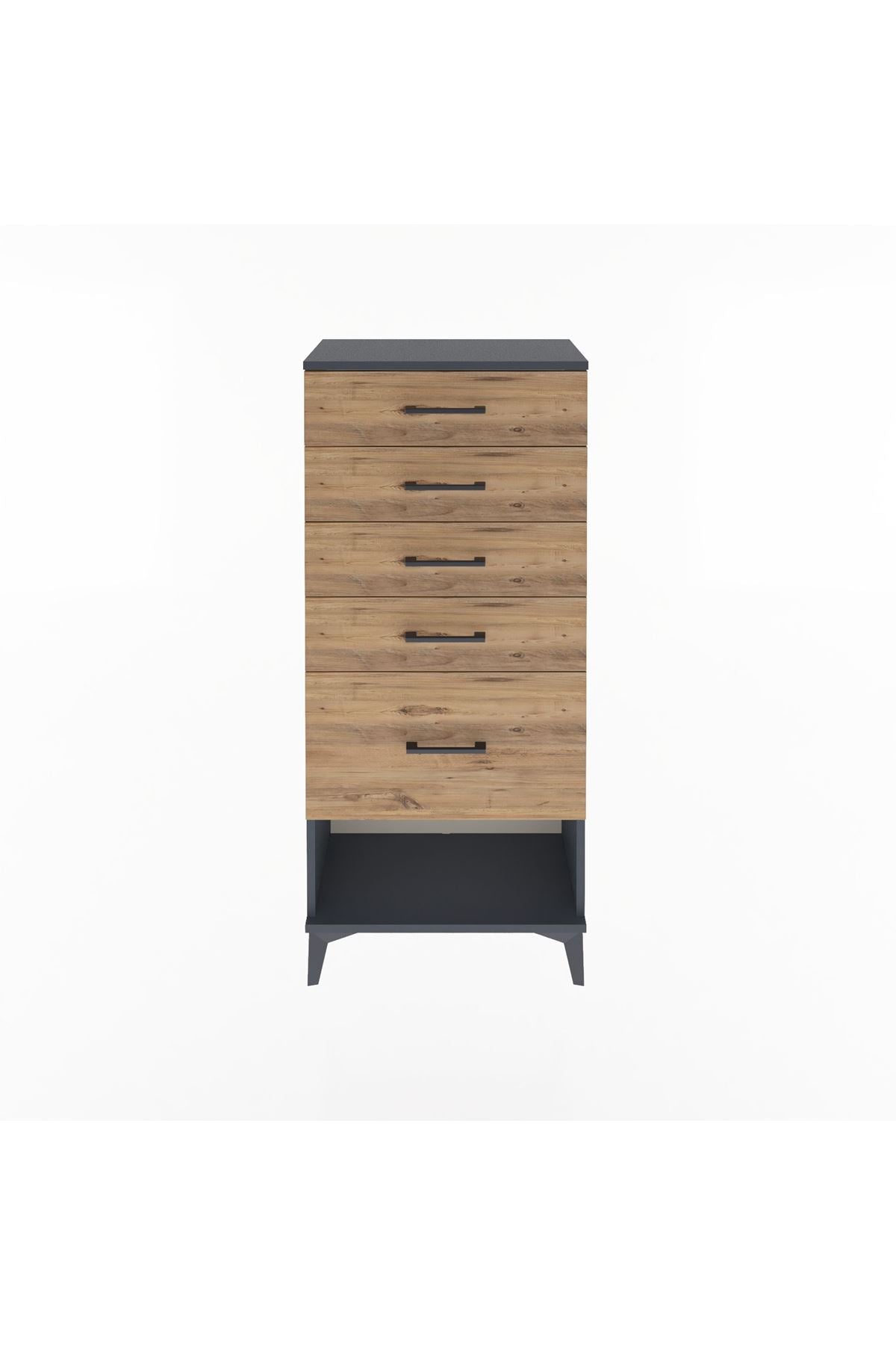 Arges Dolap 5 Çekmeceli 60x30x134 Antrasit-Çam