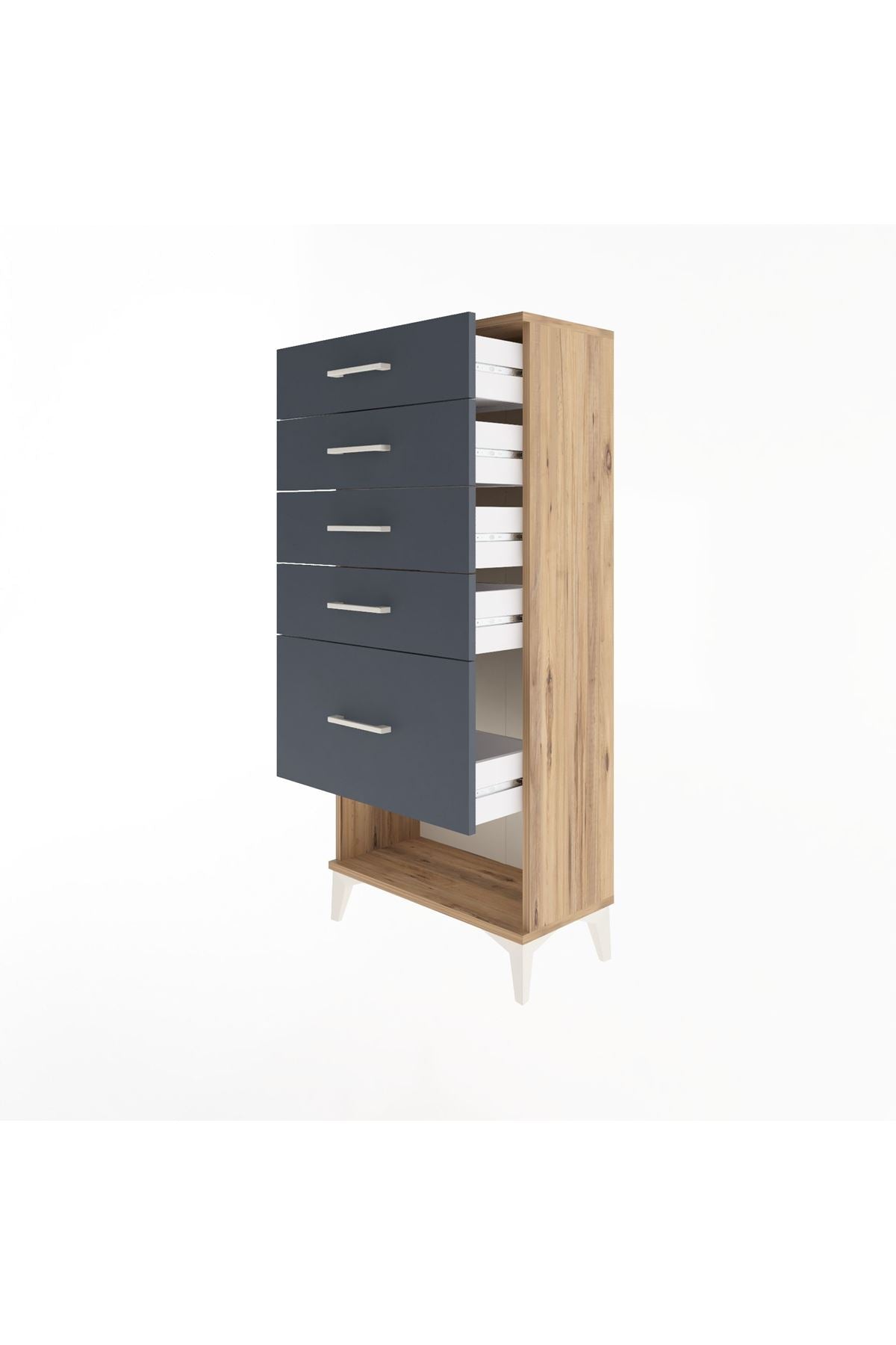 Arges Dolap 5 Çekmeceli 60x30x134 Çam-Antrasit