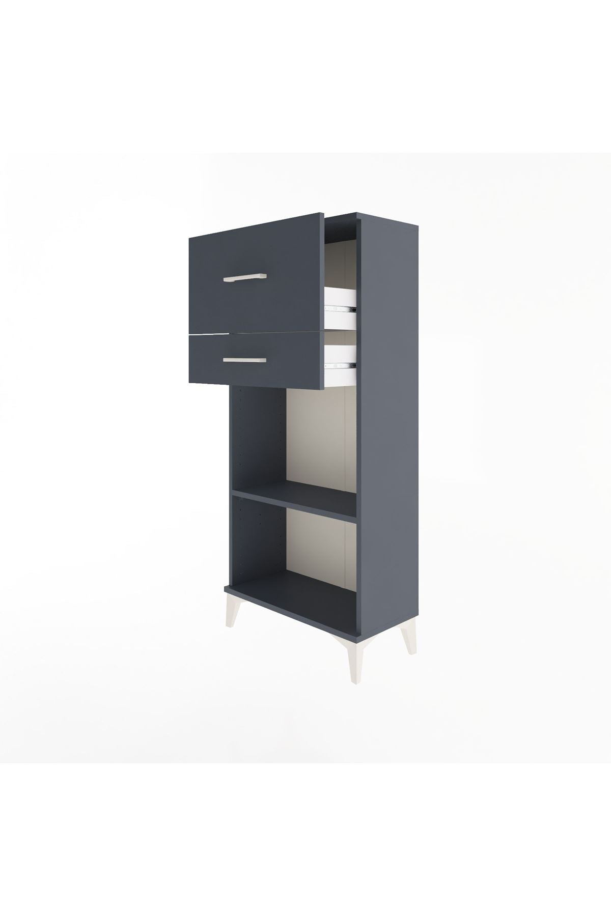 Arges Dolap Tek Raflı 2 Çekmeceli 60x30x134 Antrasit-Antrasit