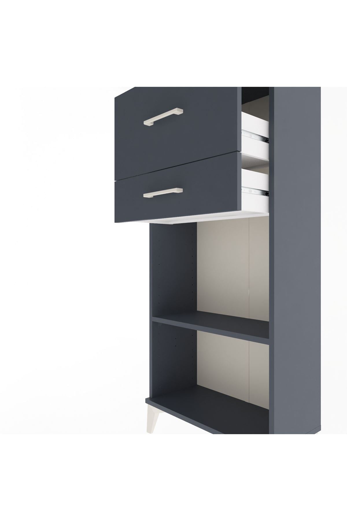 Arges Dolap Tek Raflı 2 Çekmeceli 60x30x134 Antrasit-Antrasit