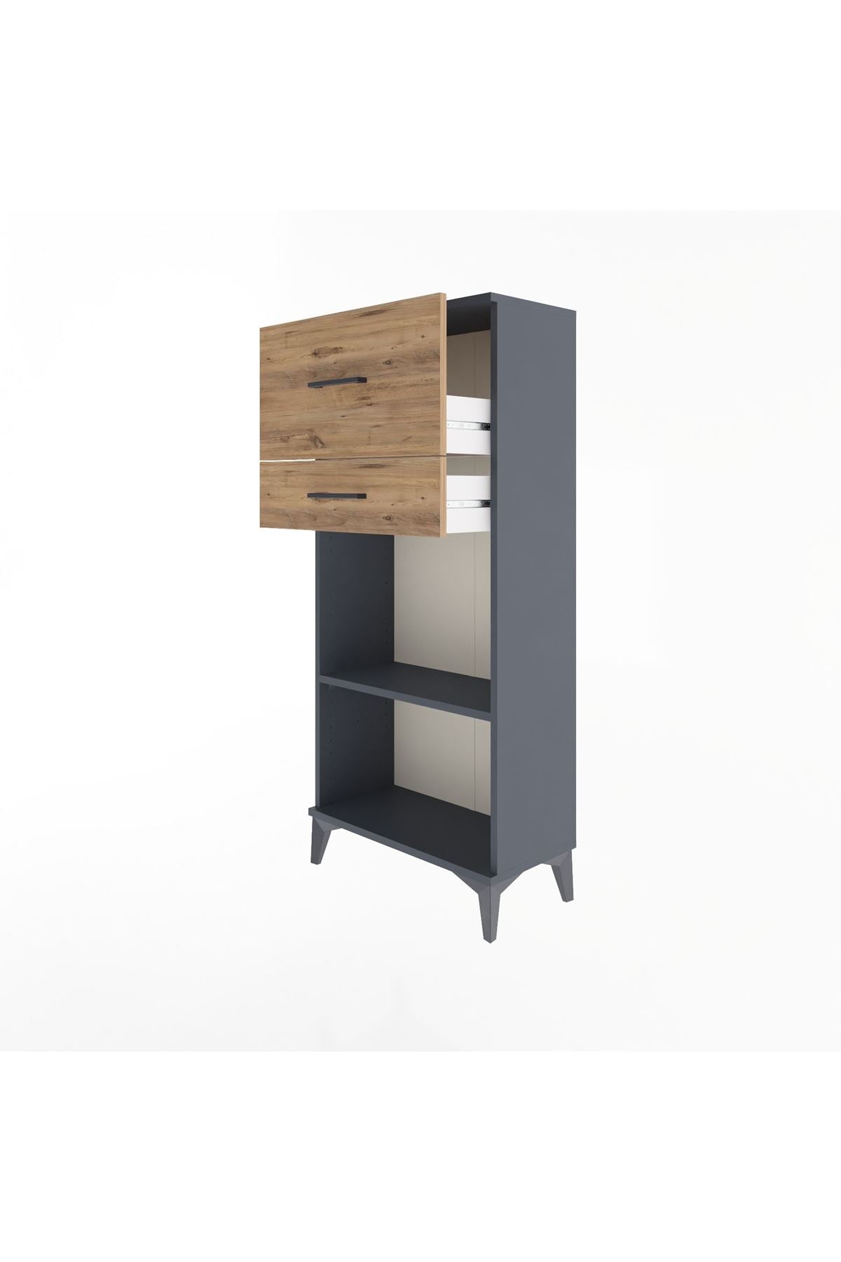 Arges Dolap Tek Raflı 2 Çekmeceli 60x30x134 Antrasit-Çam
