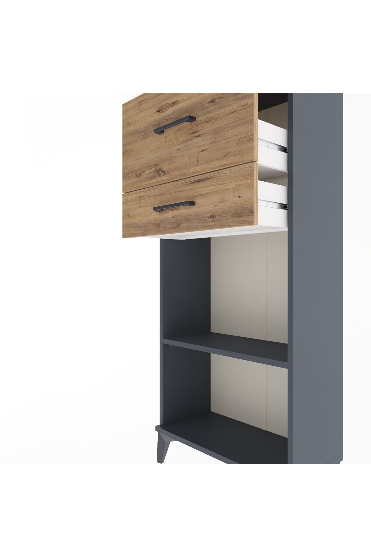 Arges Dolap Tek Raflı 2 Çekmeceli 60x30x134 Antrasit-Çam