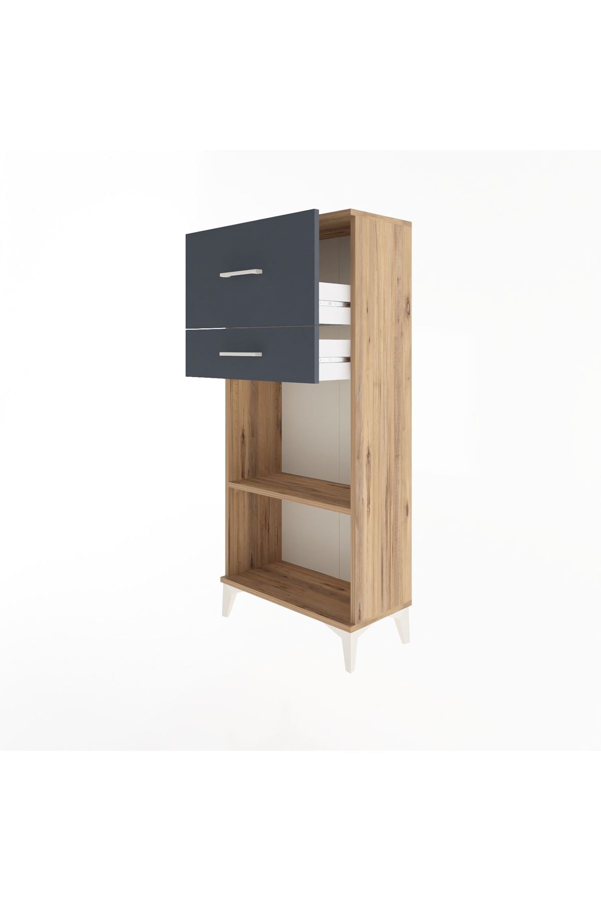 Arges Dolap Tek Raflı 2 Çekmeceli 60x30x134 Çam-Antrasit